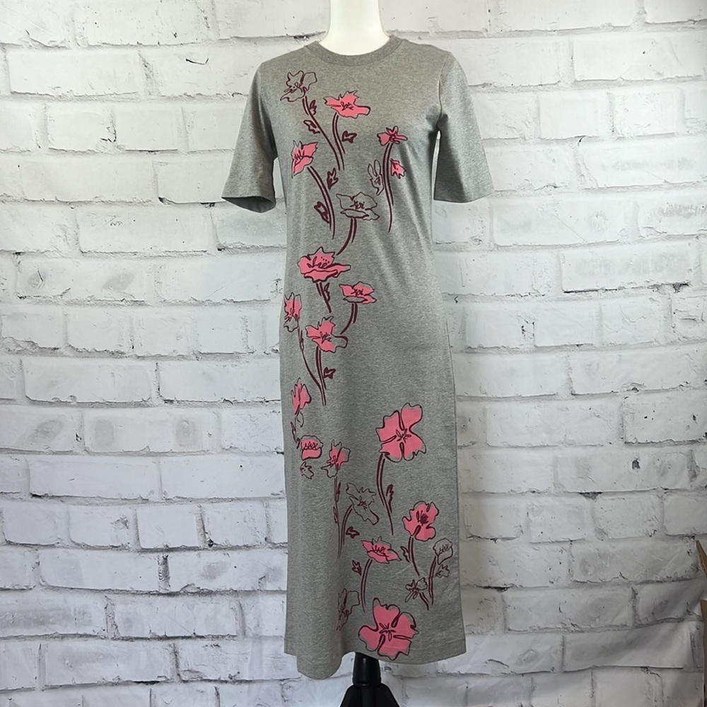 Tanya Taylor Molly Floral-Print Heathered T-Shirt Dress Gray/Pink